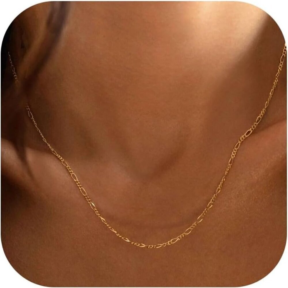 14K Gold Figaro Chain Plated 925 Silver Chain Necklace 14-20 Dainty Choker Women